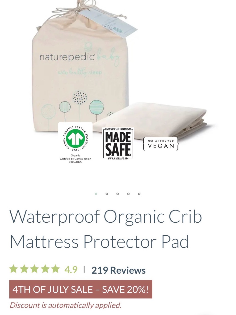 Naturepedic Waterproof Organic Crib Mattress Protector
